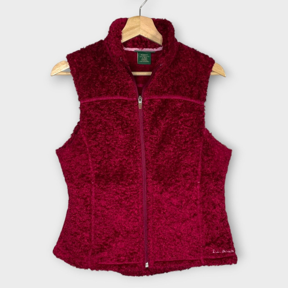 🦜 LL Bean Woman's Red Polartec Thermal Pro Hi Pile Fleece Full Zip Vest Small